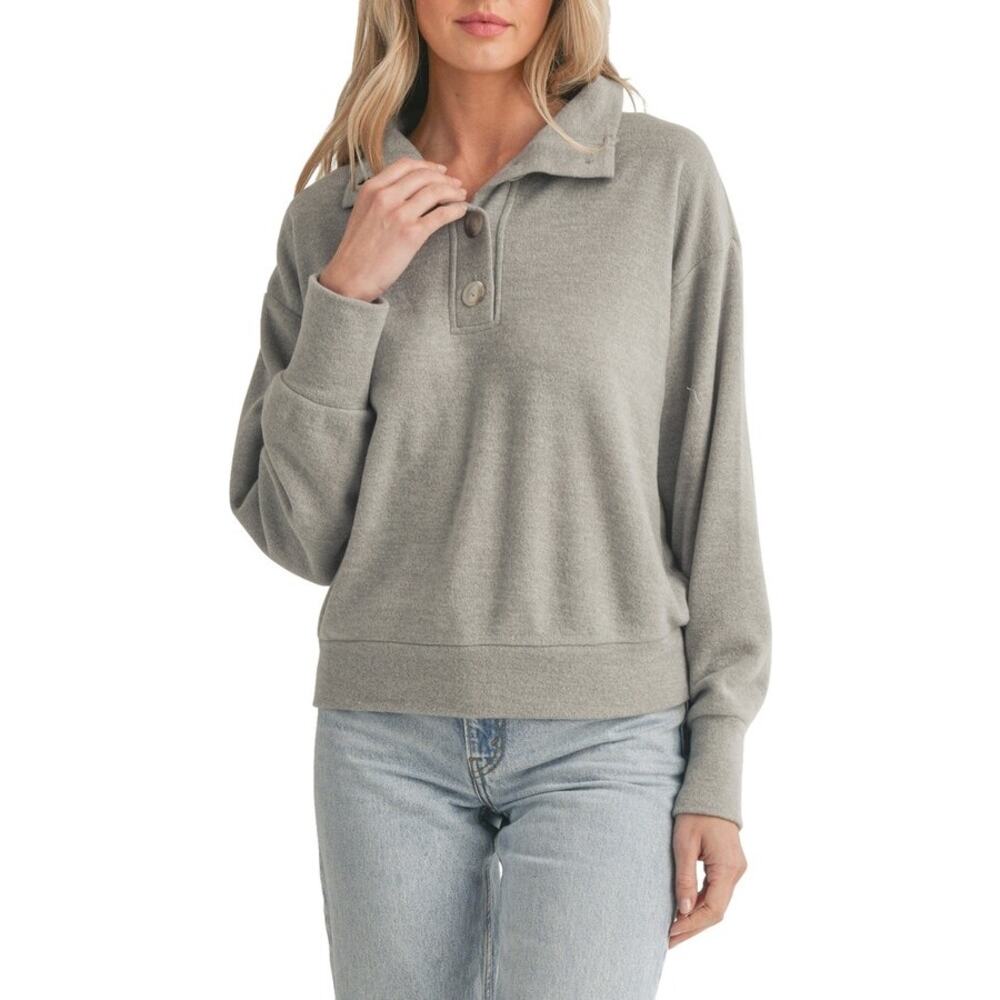All In Favor Henley Gray Sweatshirt Women Size Large